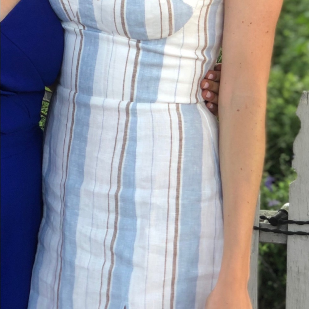 Reformation Blue, White and Brown Stripe Mini Dress